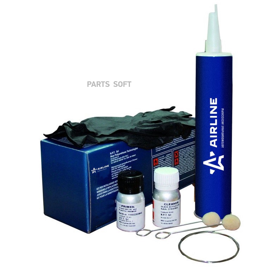 Клей для вклейки лобового стекла "AIRLINE" (310 мл) (+ салфетка, лезвие, скотч, струна, перчатки) - AIRLINE None None